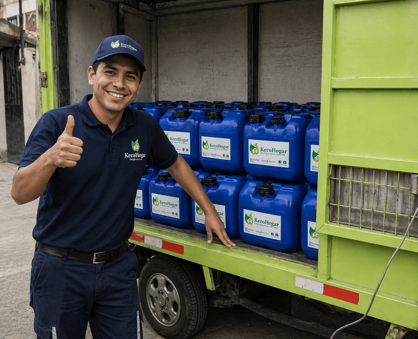 Repartidor Kerohogar entregando parafina a domicilio en Santiago con bidón certificado SEC